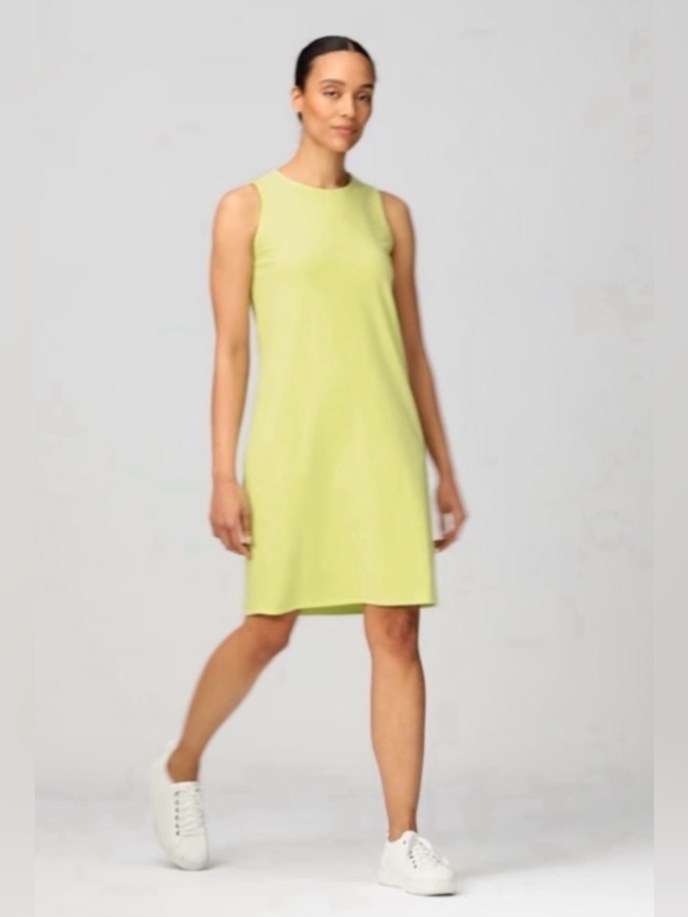 Eileen Fisher Pima Cotton Stretch Jersey Tank Dress, Chartreuse Minimalist, XXS